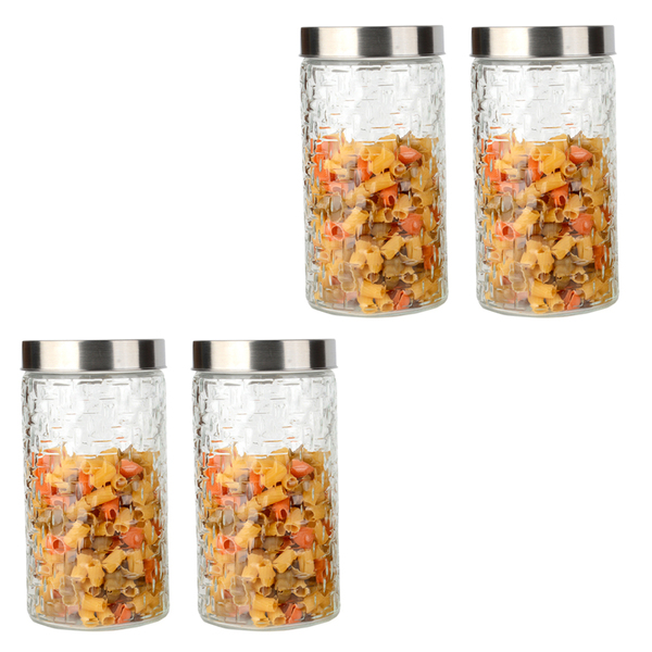 Conjunto 4 Potes Vidro Rattan Tampa Inox 1700ml Class Home