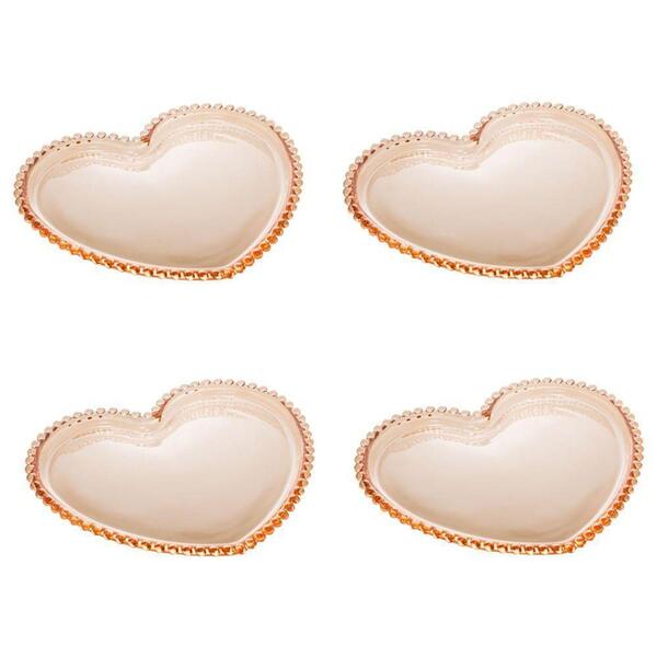 Conjunto 4 Pratos Cristal Coração Pearl Ambar - Wolff