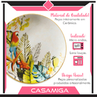 Conjunto 4 Pratos Raso Cerâmica 25cm Selva Pássaro