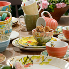 Conjunto 4 Pratos Raso Cerâmica 25cm Selva Pássaro