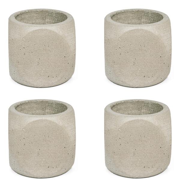 Conjunto 4 Vasos De Concreto Artesanal Dado 10cm Cinza