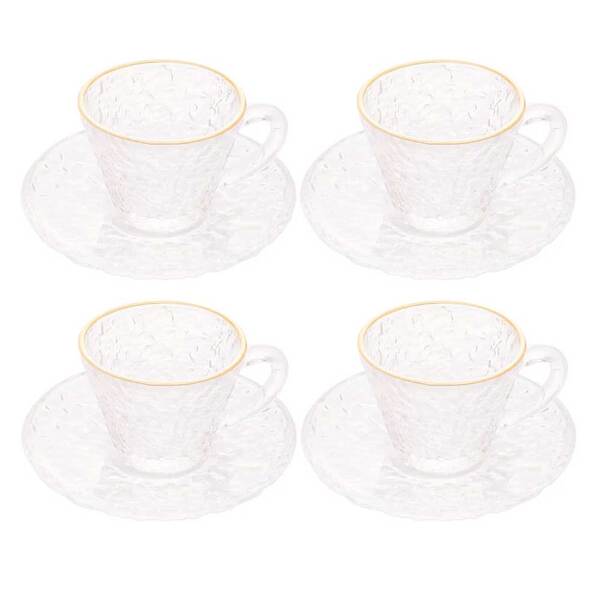 Conjunto 4 Xícara De Cristal Martelado Para Chá Com Pires E F