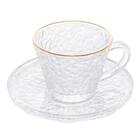 Conjunto 4 Xícara De Cristal Martelado Para Chá Com Pires E F