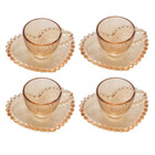 Conjunto 4 Xícaras Café Cristal Âmbar Com Pires Coração Pearl