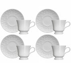 Conjunto 4 Xícaras de Café com Pires 80ml Porcelana em Relevo