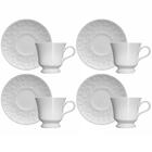 Conjunto 4 Xícaras de Café com Pires 80ml Porcelana em Relevo