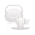 Conjunto 4 Xícaras De Café De Vidro Com Pires Butterfly  80ml