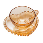 Conjunto 4 Xicaras Para Chá Com Pires De Cristal Coração Âmba