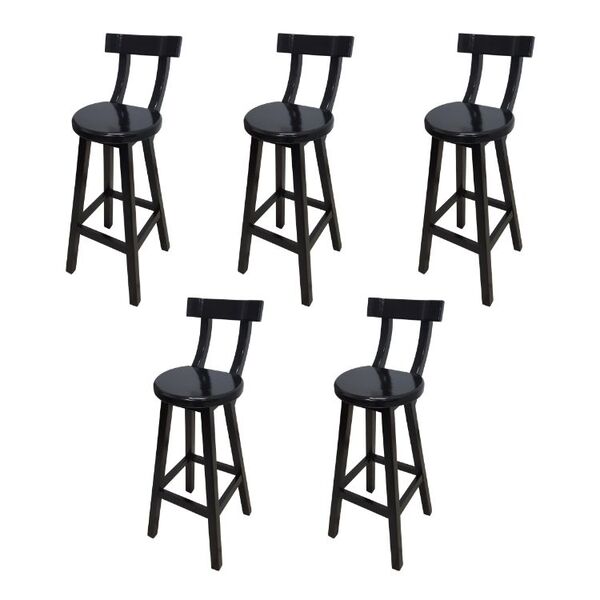 Conjunto 5 Bancos Alto Bistrô De Madeira Com Encosto Bancada