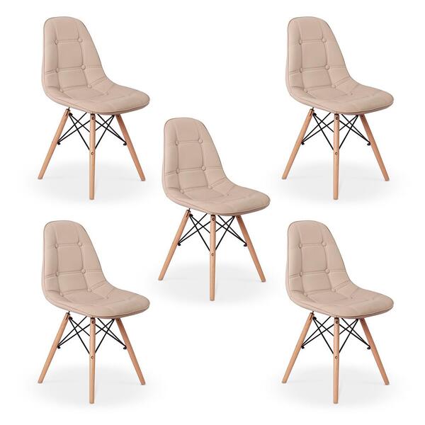 Conjunto 5 Cadeiras Dkr Charles Eames Wood Estofada Botonê -