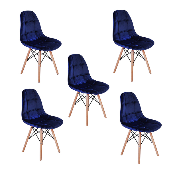 Conjunto 5 Cadeiras Eiffel Botonê Estofada Veludo Base Madeir