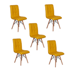 Conjunto 5 Cadeiras Eiffel Gomos Estofada Base Madeira - Amar