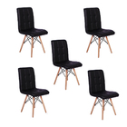 Conjunto 5 Cadeiras Eiffel Gomos Estofada Base Madeira - Preta