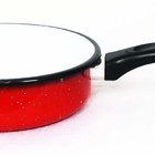 Conjunto 5 Panelas Esmaltadas Tampa Vidro Vermelho Branco Esm