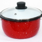 Conjunto 5 Panelas Esmaltadas Tampa Vidro Vermelho Branco Esm