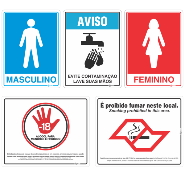 Conjunto 5 Placas Uso Obrigatório Restaurante Shopping Comérc
