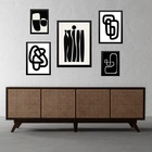 Conjunto 5 Quadros Abstratos Preto E Branco - Com Vidro Moldu