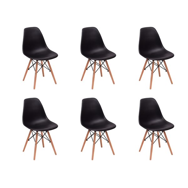 Conjunto 6 Cadeiras Charles Eames Eiffel Wood Base Madeira -