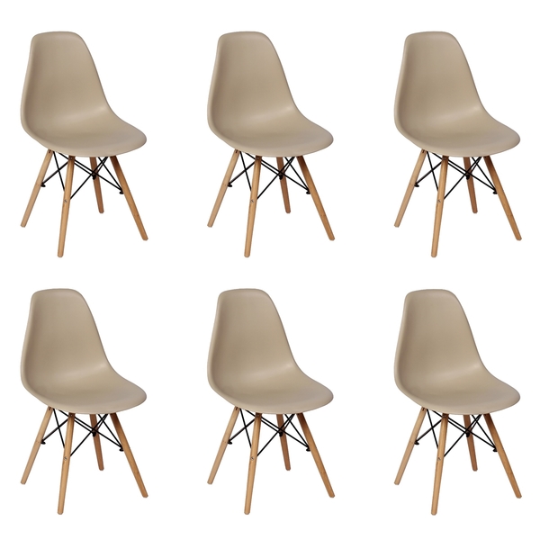 Conjunto 6 Cadeiras Charles Eames Eiffel Wood Base Madeira -
