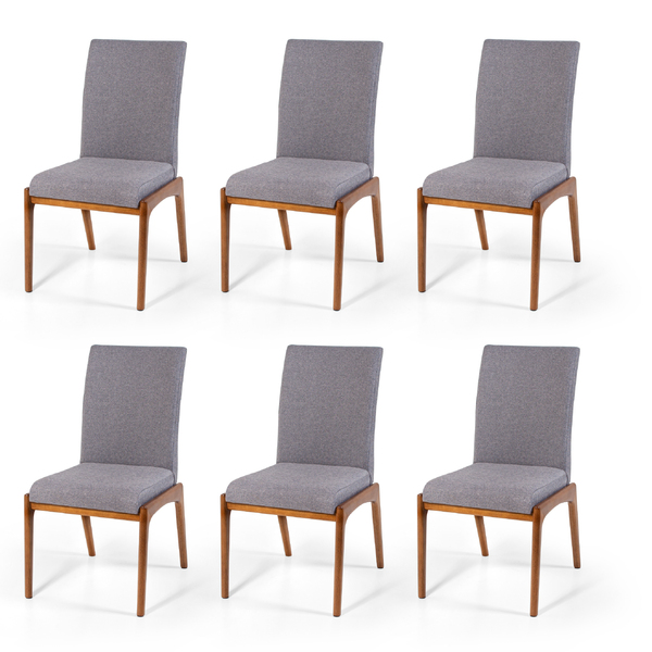 Conjunto 6 Cadeiras De Jantar Estofada Em Madeira Beta Cinza