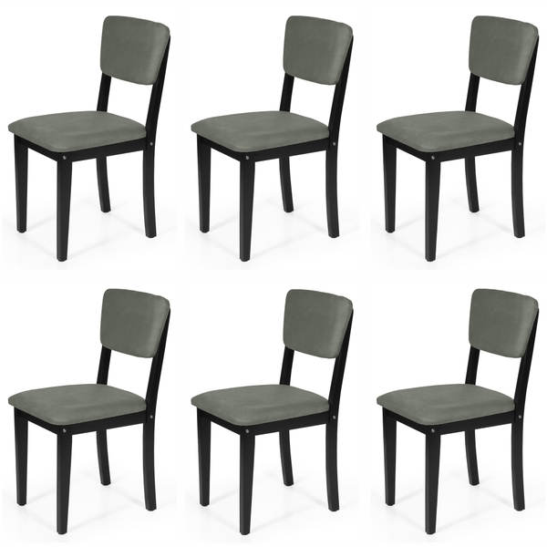 Conjunto 6 Cadeiras De Jantar Estofada Em Madeira Maciça Ella