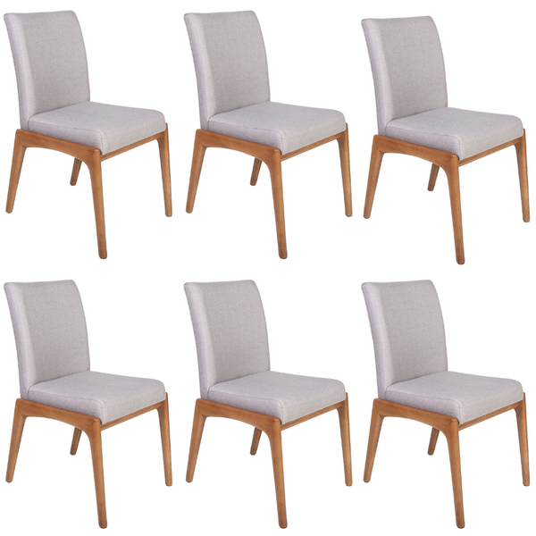 Conjunto 6 Cadeiras De Jantar Estofadas Sara Cinza Claro