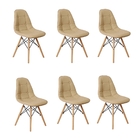 Conjunto 6 Cadeiras Dkr Charles Eames Wood Estofada Botonê -