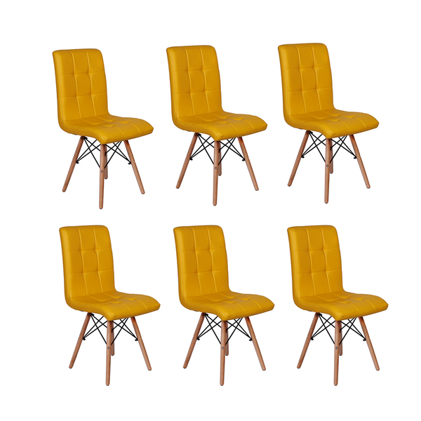 Conjunto 6 Cadeiras Eiffel Gomos Estofada Base Madeira - Amar