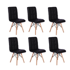 Conjunto 6 Cadeiras Eiffel Gomos Estofada Base Madeira - Preta