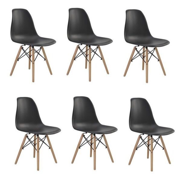 Conjunto 6 Cadeiras Eiffel Pp Base Madeira Preto