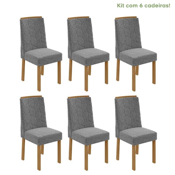 Conjunto 6 Cadeiras Estofadas Astrid Móveis Lopas Amêndoa Cle