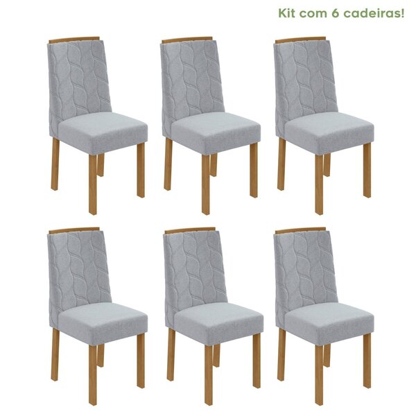 Conjunto 6 Cadeiras Estofadas Astrid Móveis Lopas Amêndoa Cle