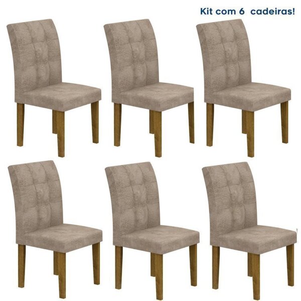 Conjunto 6 Cadeiras Estofadas Hobby Ypê/ Bege