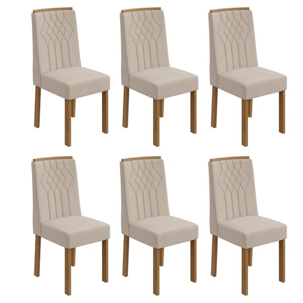 Conjunto 6 Cadeiras Exclusive  Amêndoa Clean/linho Rinzai Bege