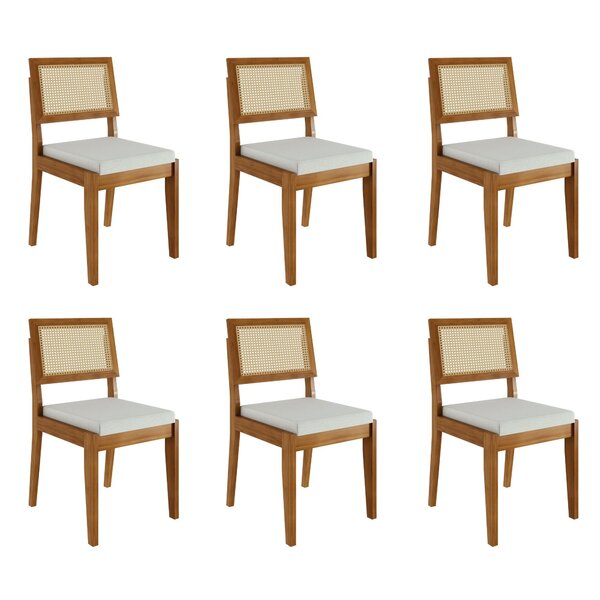 Conjunto 6 Cadeiras Rainha Em Madeira Maciça Mel Natural/linh