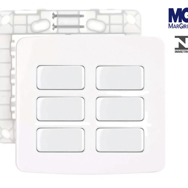 Conjunto 6 Interruptor Paralelo Branco 10a 4x4 Margirius B3