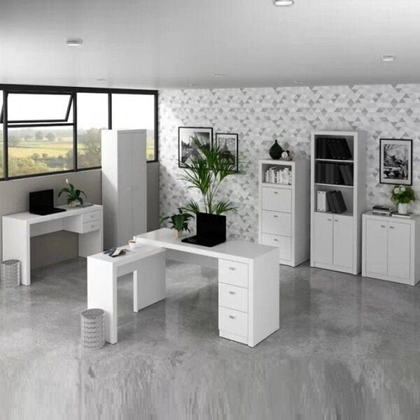 Conjunto 6 Peças Com 2 Escrivaninhas, 1 Armário Alto Fechado,