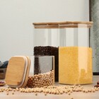 Conjunto 6 Potes Em Vidro Quadrado E Tampa Hermética Bambu