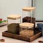 Conjunto 6 Potes Em Vidro Quadrado E Tampa Hermética Bambu