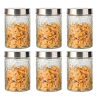 Conjunto 6 Potes Vidro Rattan Tampa Inox 1200ml Class Home