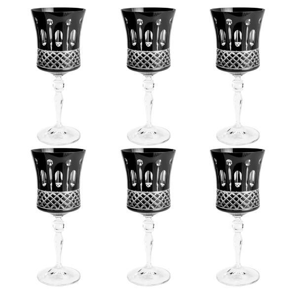 Conjunto 6 Taças Lapidadas Vinho Grace Black 250ml Bohemia