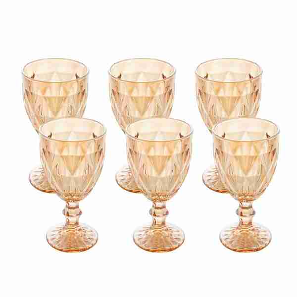 Conjunto 6 Taças P/água De Vidro Sodo-cálcico Diamond Ambar M