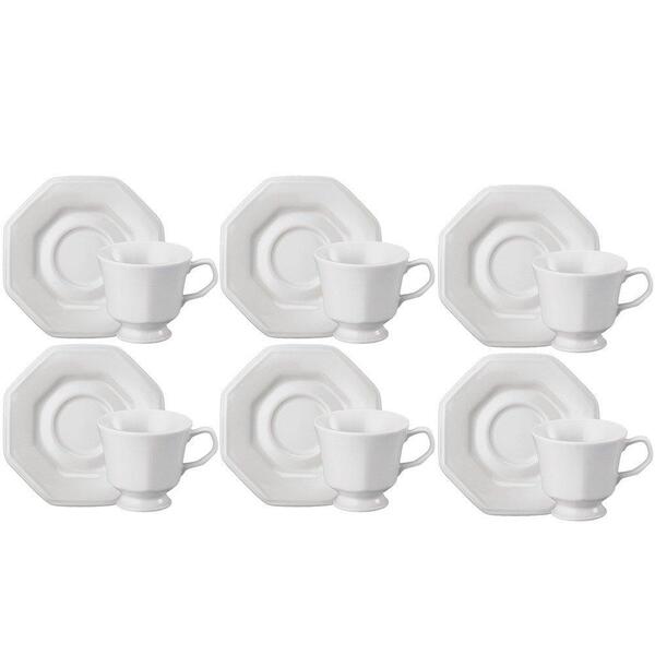 Conjunto 6 Xícaras De Chá Com Pires Prisma - Schmidt - Branco
