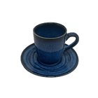 Conjunto 6 Xícaras E Pires Em Porcelana Azul E Preto 100ml Bm