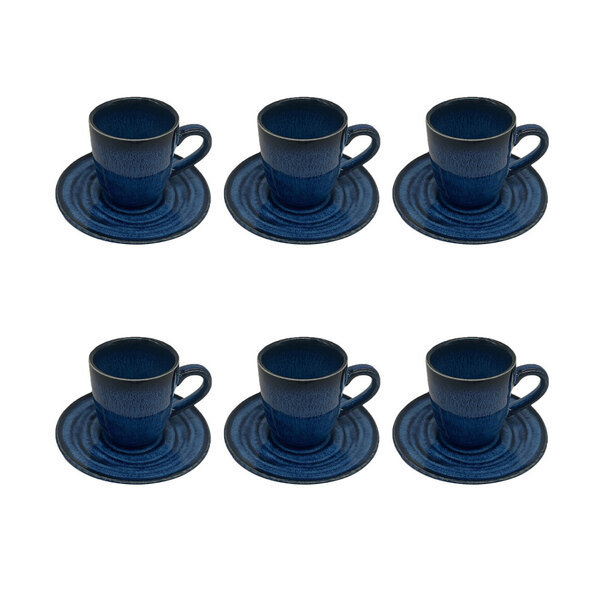 Conjunto 6 Xícaras E Pires Em Porcelana Azul E Preto 100ml Bm