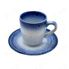 Conjunto 6 Xícaras E Pires Em Porcelana Branco E Azul 100ml B