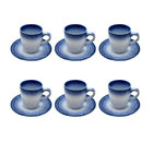 Conjunto 6 Xícaras E Pires Em Porcelana Branco E Azul 100ml B
