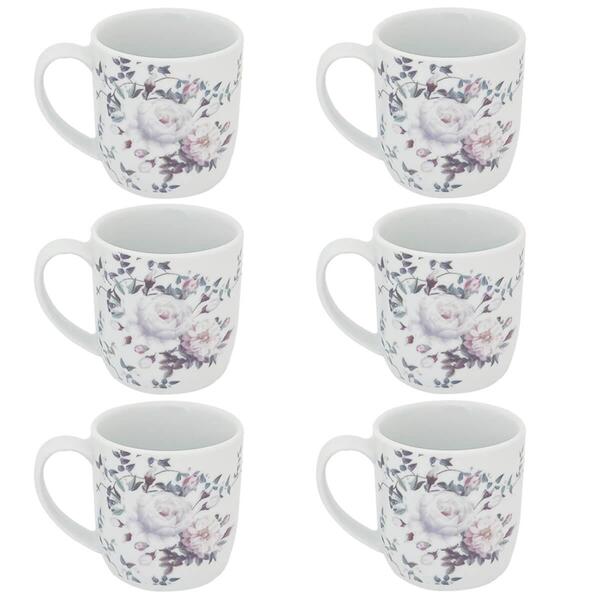 Conjunto 6 Xícaras Grande Porcelana De Chá Café Florida 360ml
