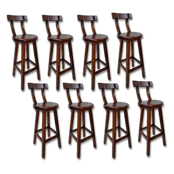 Conjunto 8 Bancos Alto Bistrô De Madeira Com Encosto Bancada
