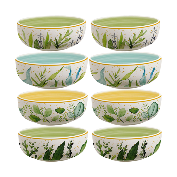 Conjunto 8 Bowl Tigela Cerâmica 623ml Siena Folhas